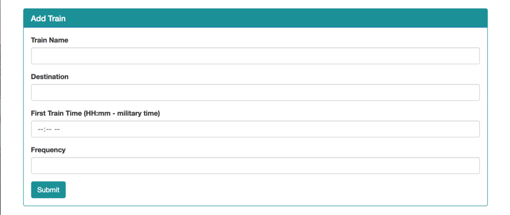Where users can add a train to the schedule. Add Train